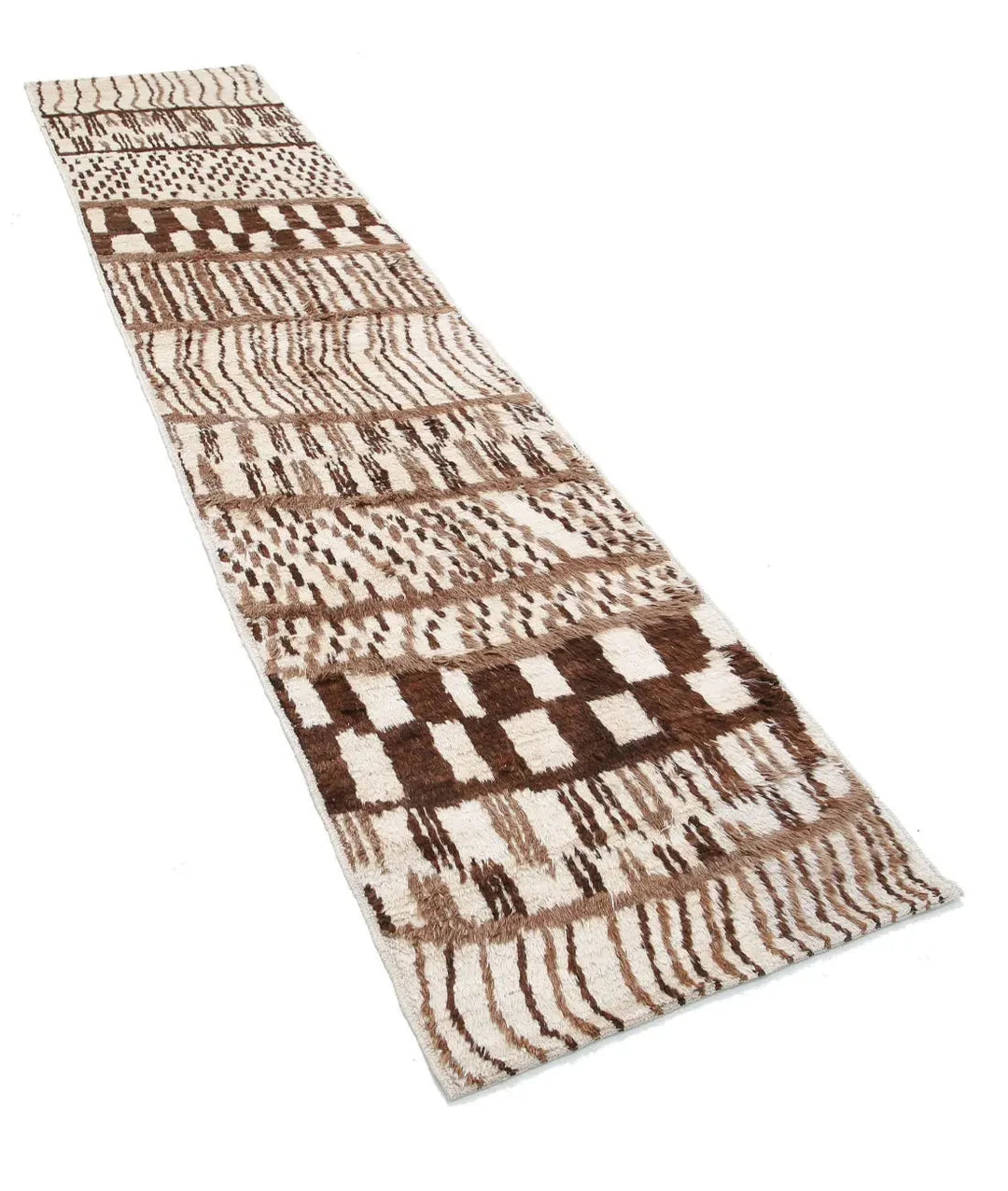 Ivory Afghan Tribal Rug 2' 5" x 11' 3" Hand-Knotted | No. AT22020