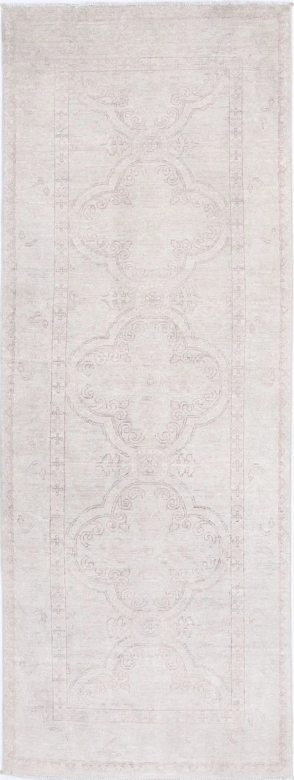 Ivory Afghan Tabriz Rug 2' 8" x 8' 0" Hand-Knotted | No. AT22083