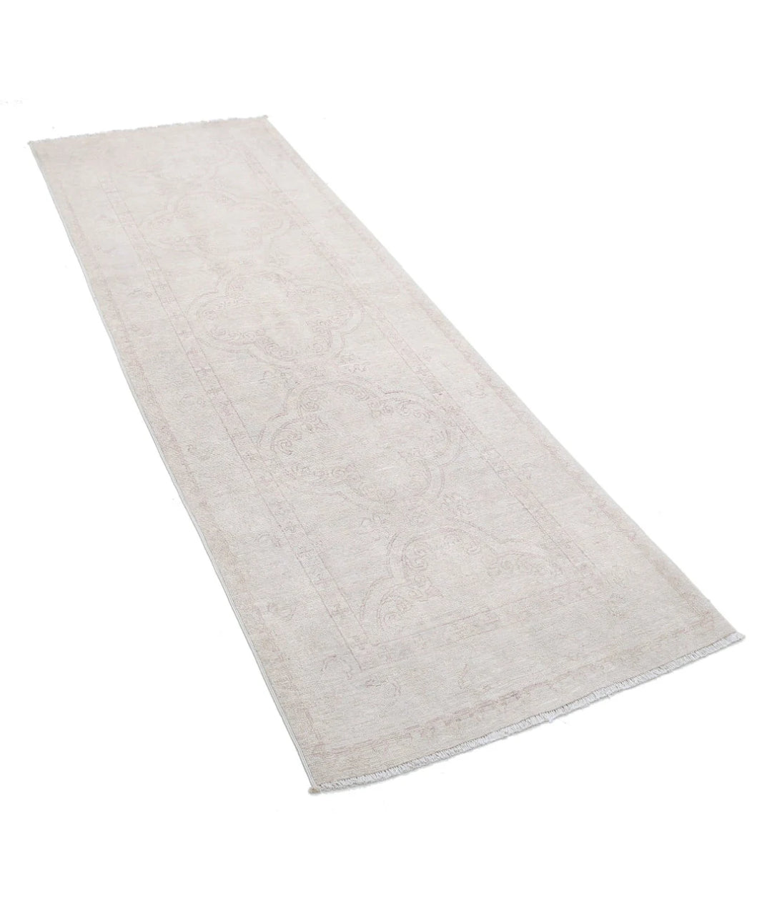 Ivory Afghan Tabriz Rug 2' 8" x 8' 0" Hand-Knotted | No. AT22083