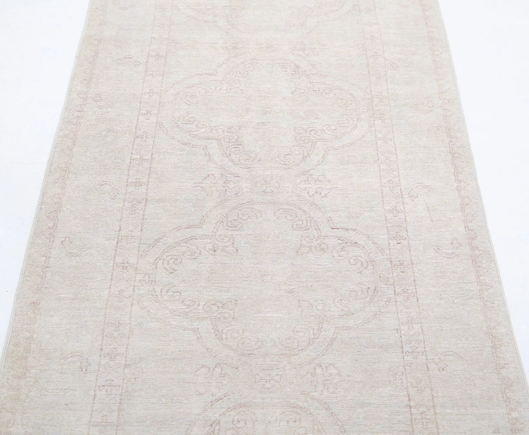 Ivory Afghan Tabriz Rug 2' 8" x 8' 0" Hand-Knotted | No. AT22083