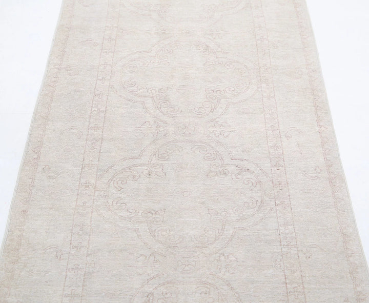 Ivory Afghan Tabriz Rug 2' 8" x 8' 0" Hand-Knotted | No. AT22083