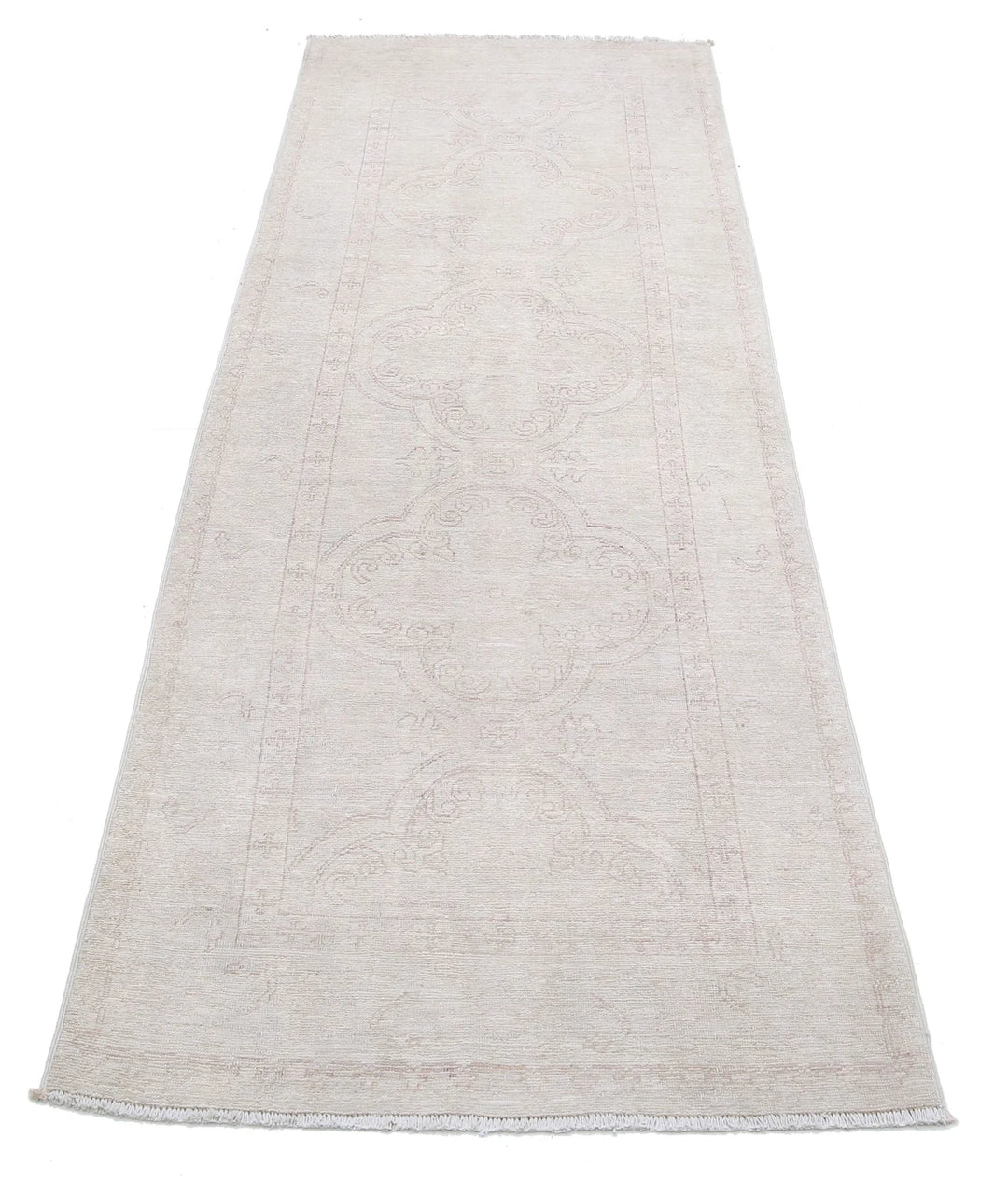 Ivory Afghan Tabriz Rug 2' 8" x 8' 0" Hand-Knotted | No. AT22083