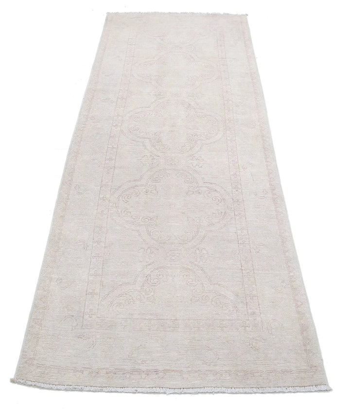 Ivory Afghan Tabriz Rug 2' 8" x 8' 0" Hand-Knotted | No. AT22083