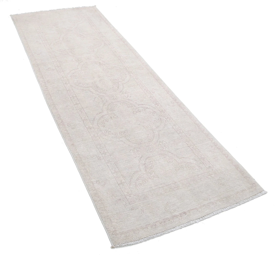 Ivory Afghan Tabriz Rug 2' 8" x 8' 0" Hand-Knotted | No. AT22083