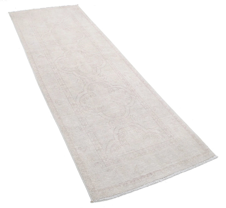 Ivory Afghan Tabriz Rug 2' 8" x 8' 0" Hand-Knotted | No. AT22083