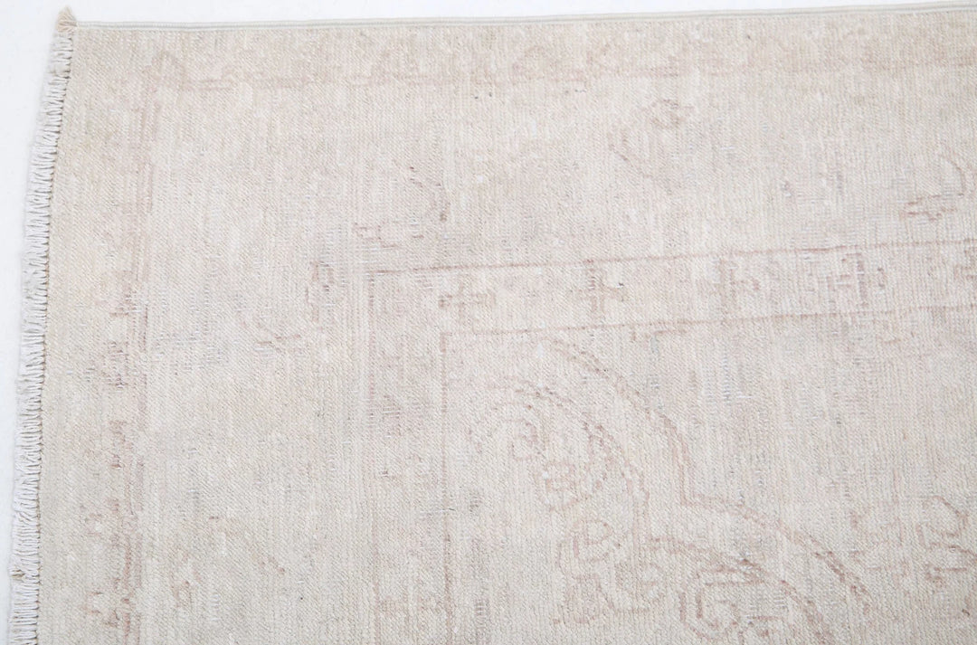 Ivory Afghan Tabriz Rug 2' 8" x 8' 0" Hand-Knotted | No. AT22083
