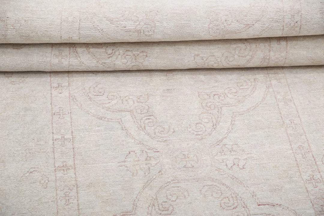 Ivory Afghan Tabriz Rug 2' 8" x 8' 0" Hand-Knotted | No. AT22083