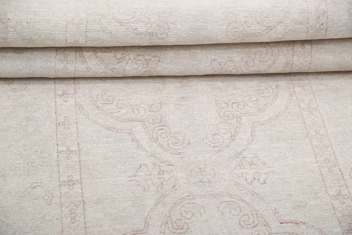 Ivory Afghan Tabriz Rug 2' 8" x 8' 0" Hand-Knotted | No. AT22083