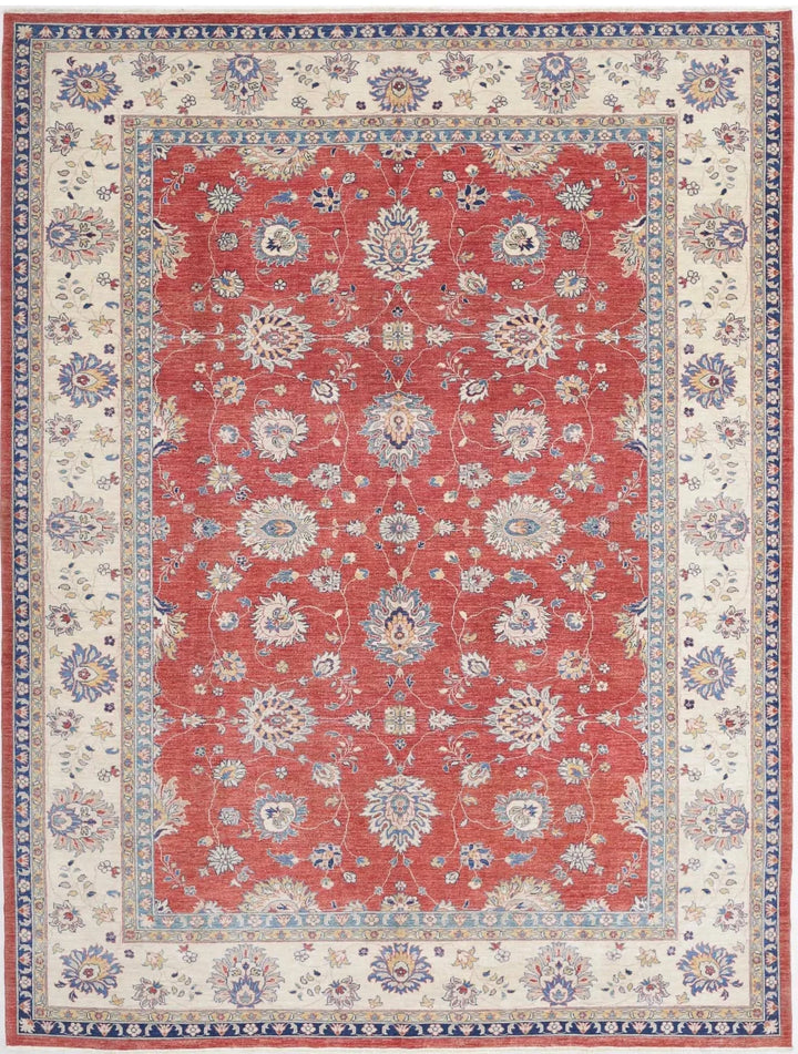Red Afghan Ziegler Rug 9' 2" x 11' 10" Hand-Knotted | No. AT22151