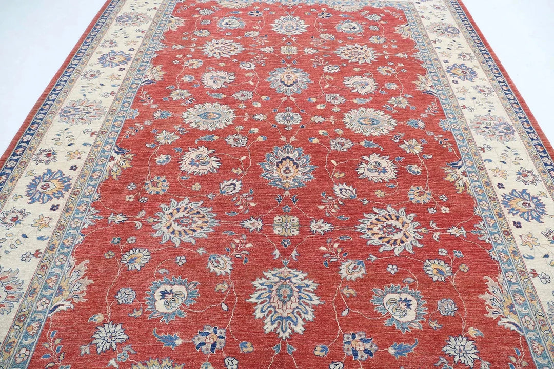 Red Afghan Ziegler Rug 9' 2" x 11' 10" Hand-Knotted | No. AT22151