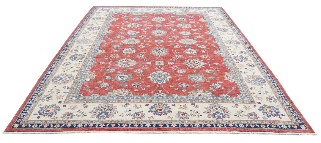 Red Afghan Ziegler Rug 9' 2" x 11' 10" Hand-Knotted | No. AT22151