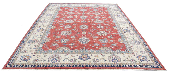 Red Afghan Ziegler Rug 9' 2" x 11' 10" Hand-Knotted | No. AT22151