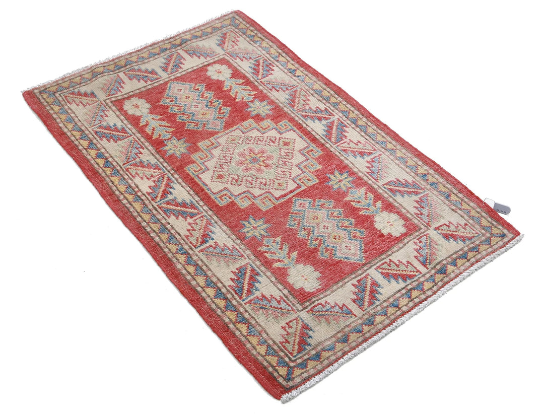Afghan Kazak Rug 2' 2" x 3' 7" Hand-Knotted | No. AT22314