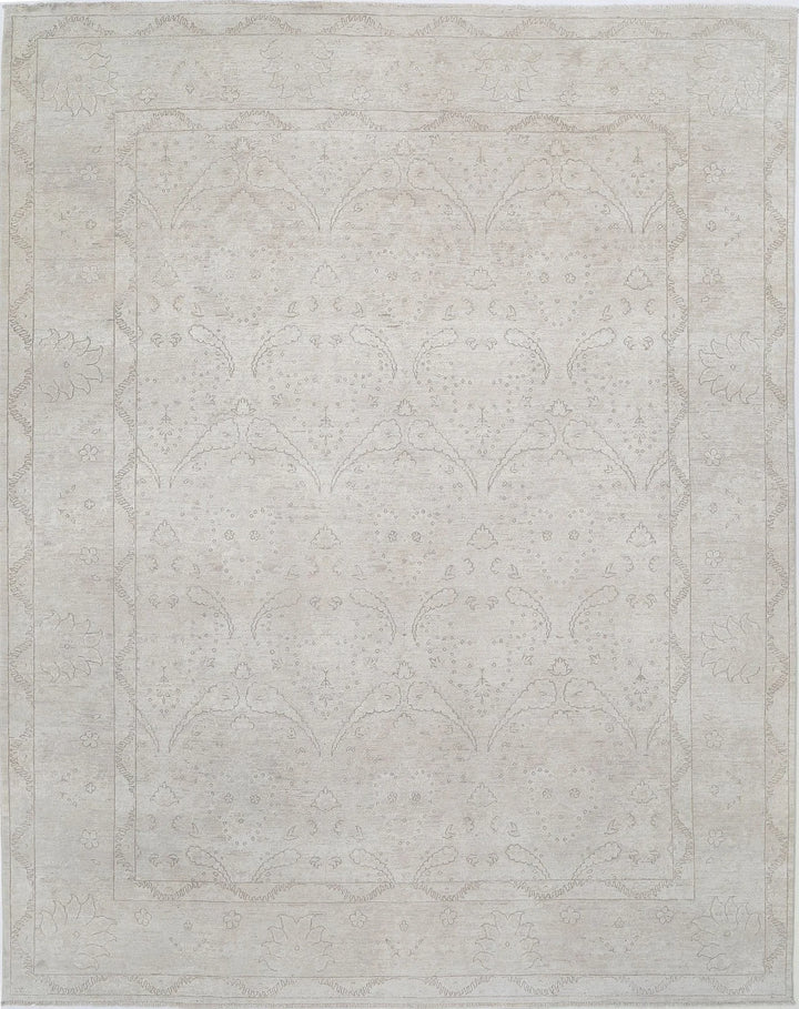 Ivory Afghan Serenity Rug 7' 9" x 9' 9" Hand-Knotted | No. AT22474
