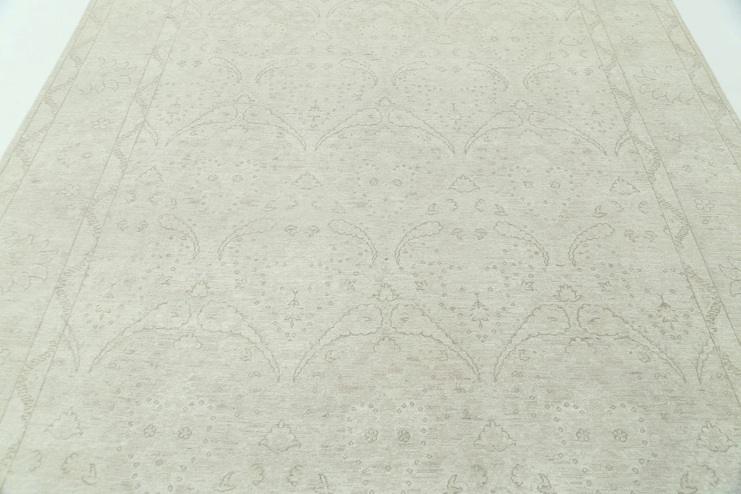 Ivory Afghan Serenity Rug 7' 9" x 9' 9" Hand-Knotted | No. AT22474
