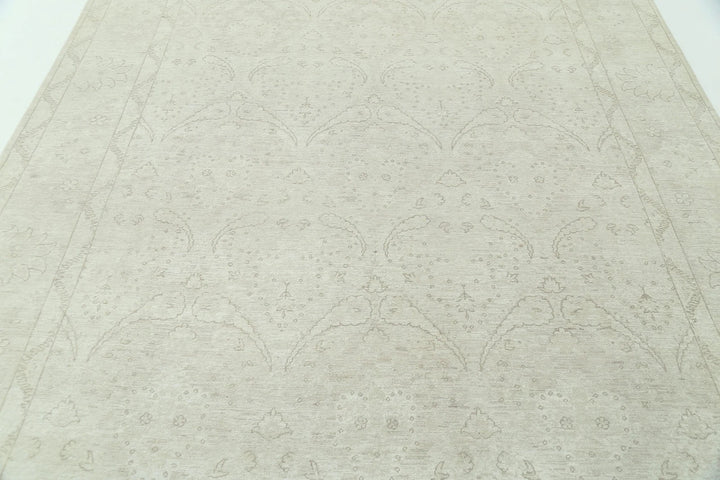 Ivory Afghan Serenity Rug 7' 9" x 9' 9" Hand-Knotted | No. AT22474