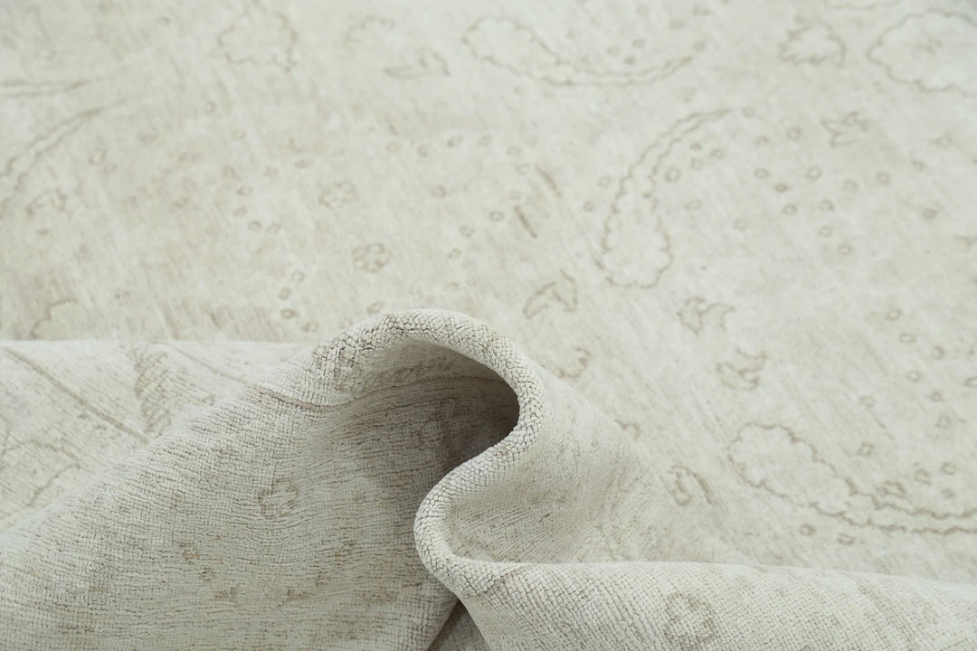 Ivory Afghan Serenity Rug 7' 9" x 9' 9" Hand-Knotted | No. AT22474