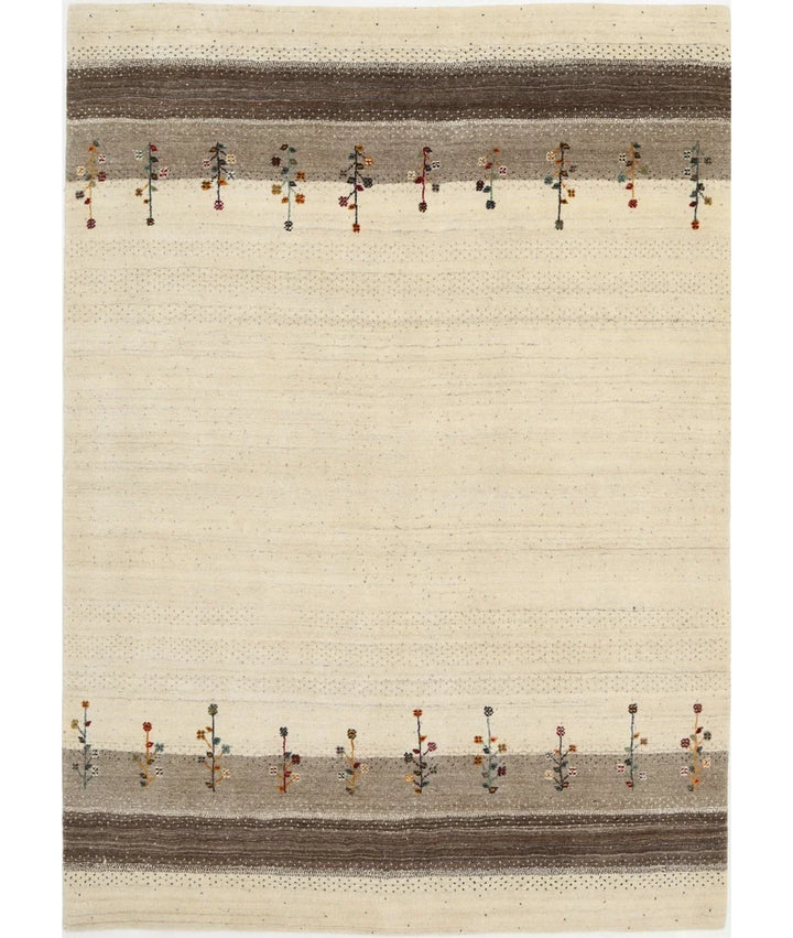 Ivory Indian Oriental Rug 5' 7" x 7' 9" Hand-Knotted | No. AT225697