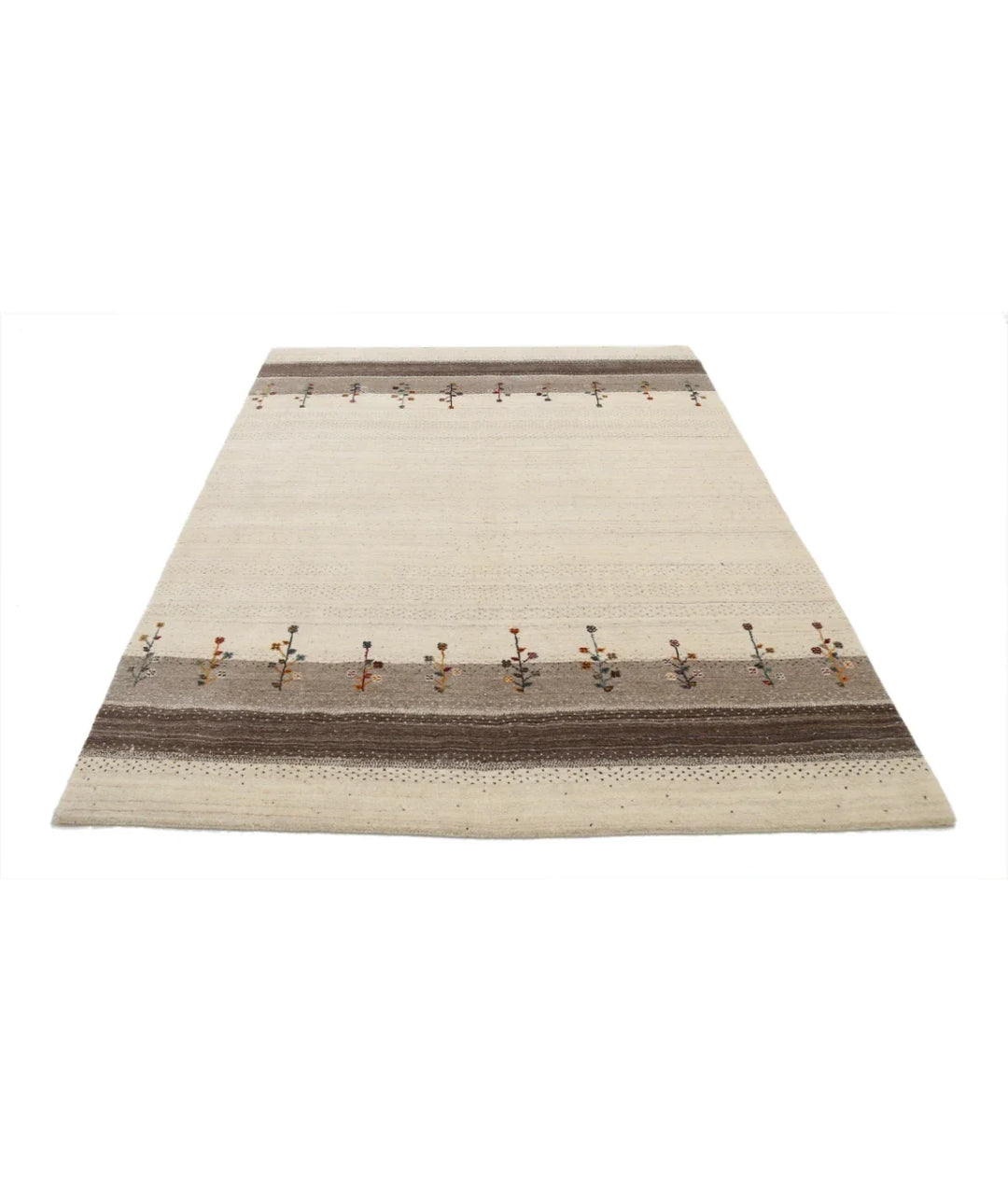 Ivory Indian Oriental Rug 5' 7" x 7' 9" Hand-Knotted | No. AT225697
