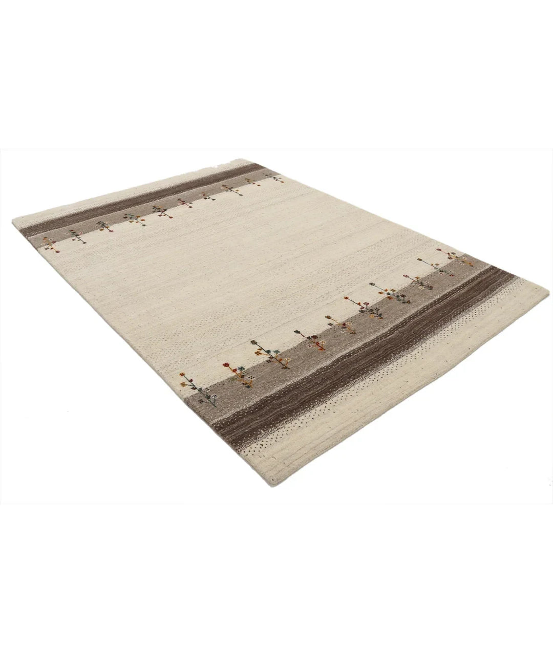 Ivory Indian Oriental Rug 5' 7" x 7' 9" Hand-Knotted | No. AT225697