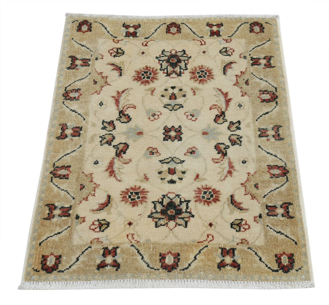 Beige Indian Ziegler Rug 2' 0" x 2' 10" Hand-Knotted | No. AT22686