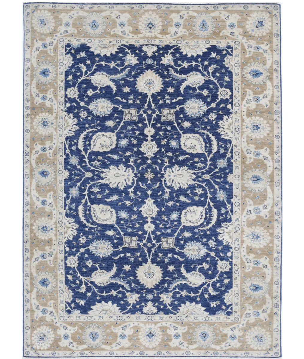 Blue Afghan Ziegler Rug 5' 6" x 7' 11" Hand-Knotted | No. AT227000