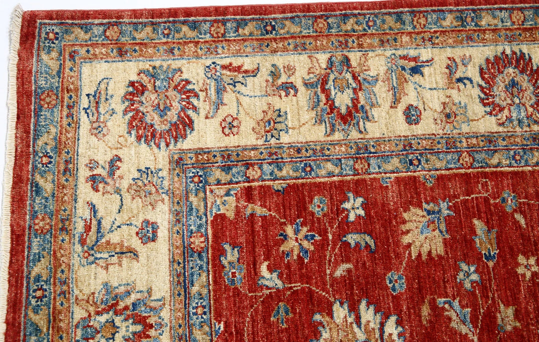Red Afghan Ziegler Rug 5' 9" x 7' 10" Hand-Knotted | No. AT22797