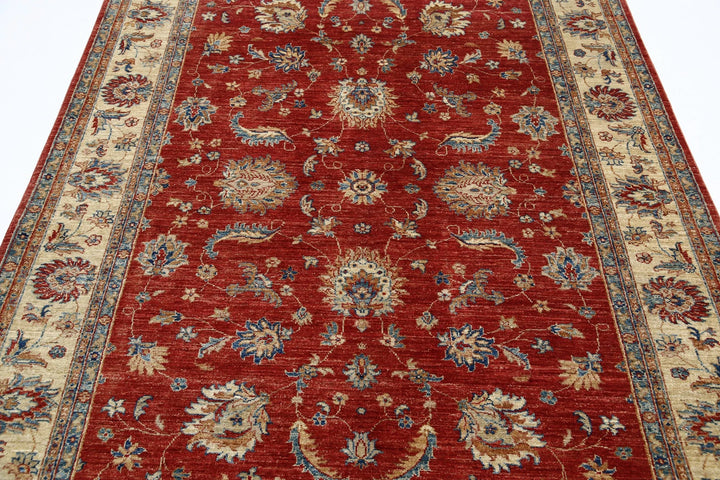 Red Afghan Ziegler Rug 5' 9" x 7' 10" Hand-Knotted | No. AT22797