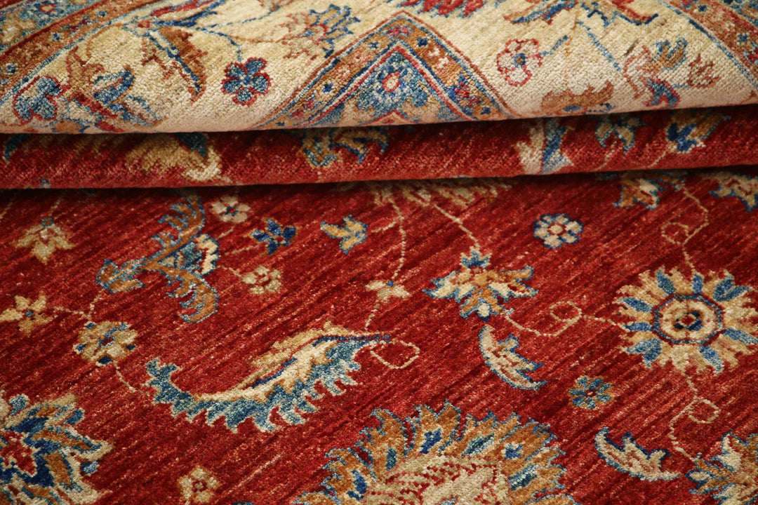 Red Afghan Ziegler Rug 5' 9" x 7' 10" Hand-Knotted | No. AT22797