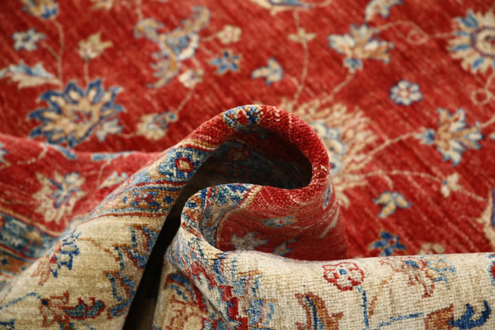 Red Afghan Ziegler Rug 5' 9" x 7' 10" Hand-Knotted | No. AT22797