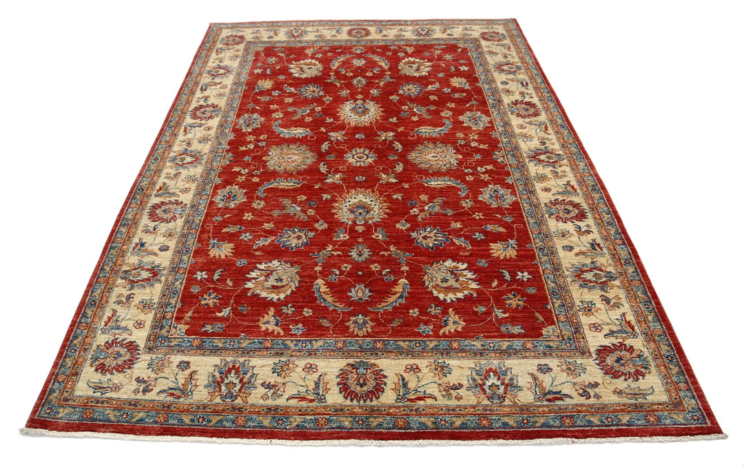 Red Afghan Ziegler Rug 5' 9" x 7' 10" Hand-Knotted | No. AT22797