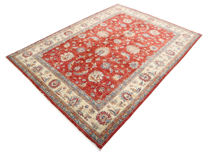 Red Afghan Ziegler Rug 5' 9" x 7' 10" Hand-Knotted | No. AT22797