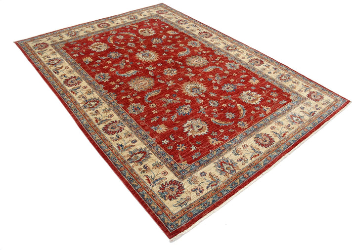 Red Afghan Ziegler Rug 5' 9" x 7' 10" Hand-Knotted | No. AT22797