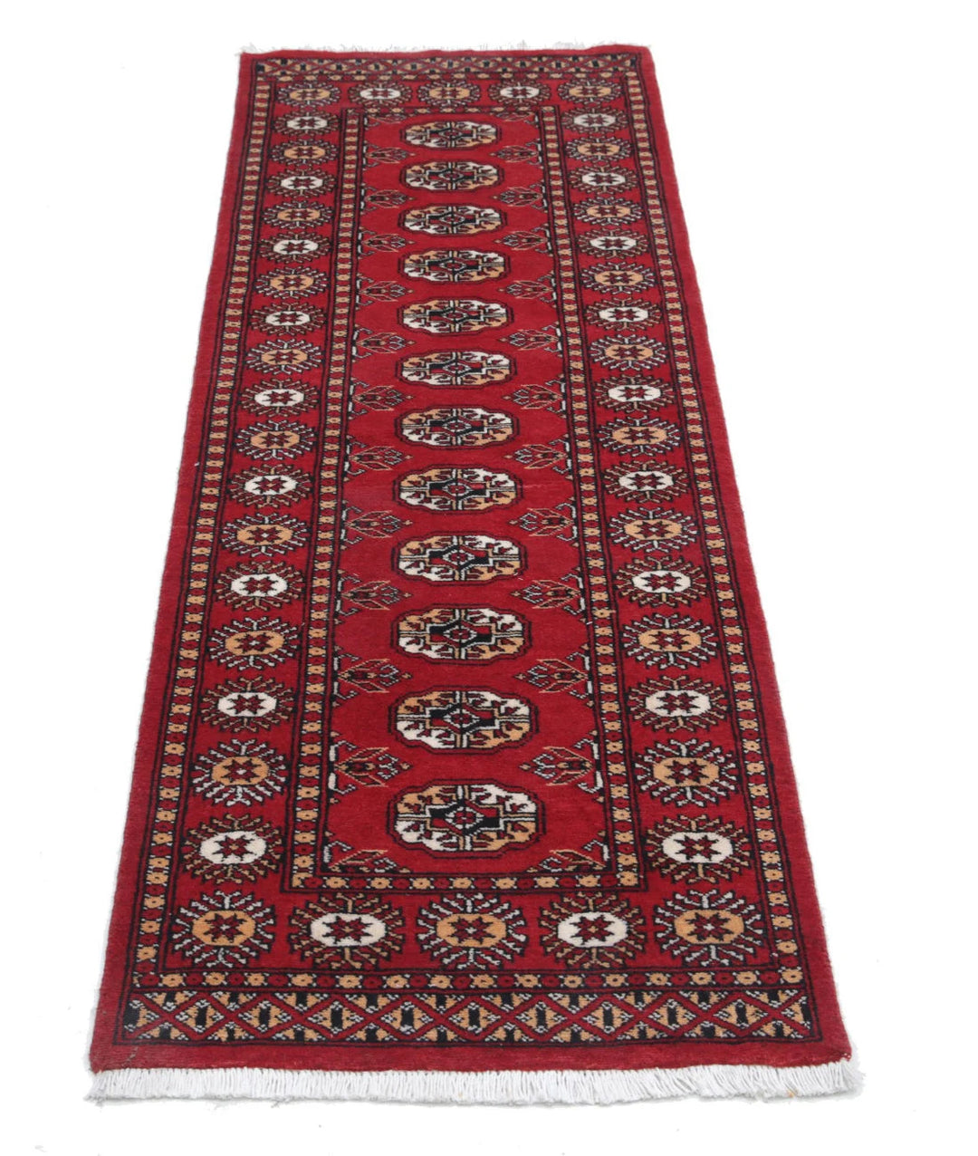 Red Pakistani Bokhara Rug 2' 1" x 6' 2" Hand-Knotted | No. AT22818
