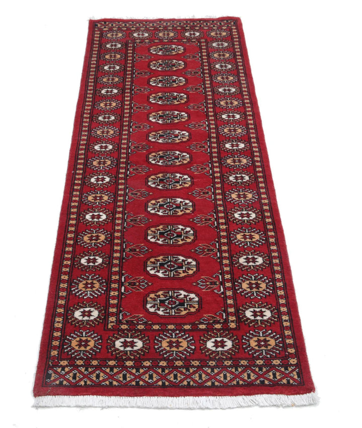 Red Pakistani Bokhara Rug 2' 1" x 6' 2" Hand-Knotted | No. AT22818