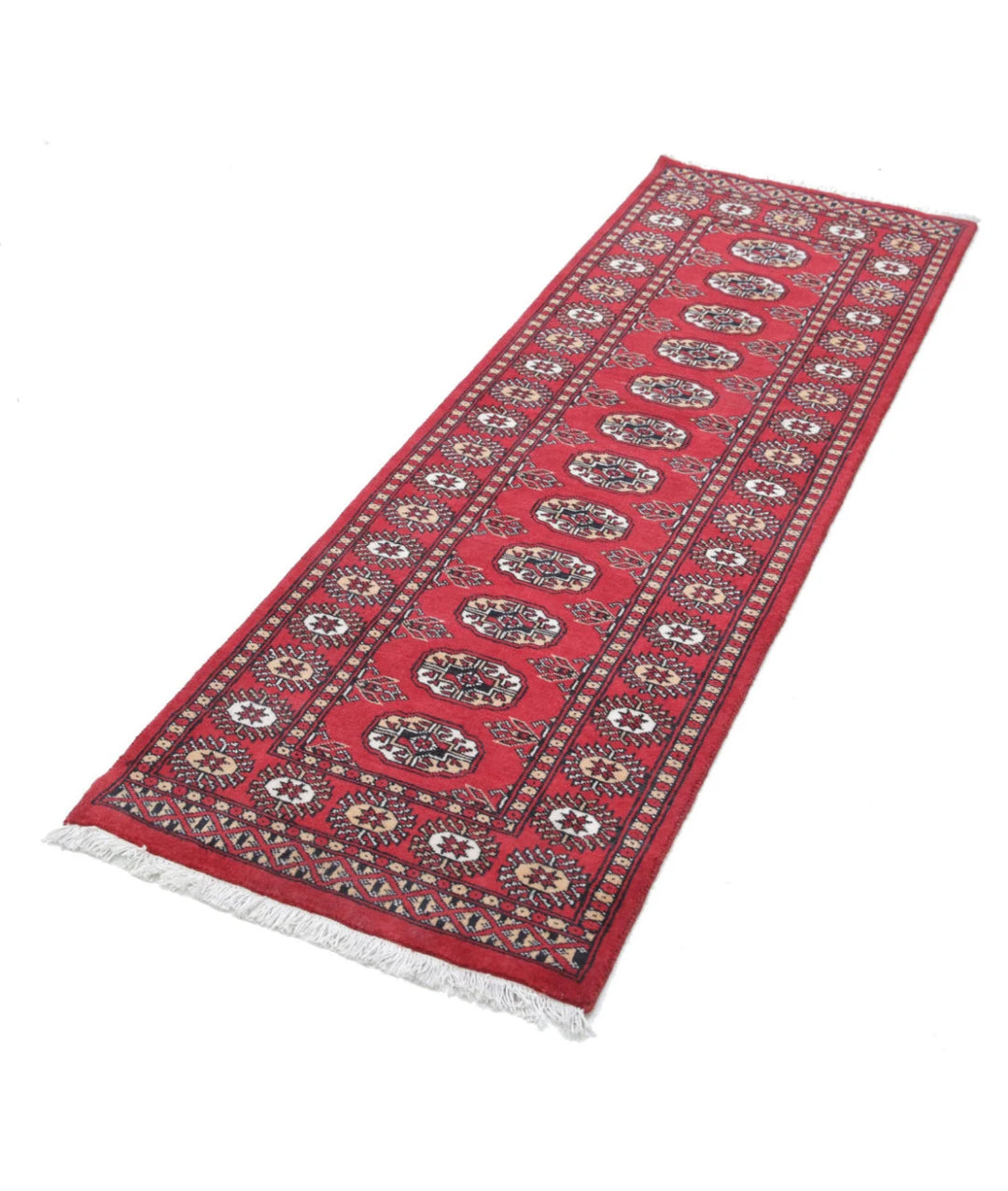 Red Pakistani Bokhara Rug 2' 1" x 6' 2" Hand-Knotted | No. AT22818
