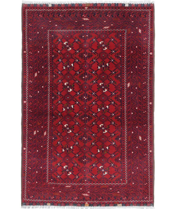 Red Afghan Khamyab Rug 3' 1" x 4' 9" Hand-Knotted | No. AT22835