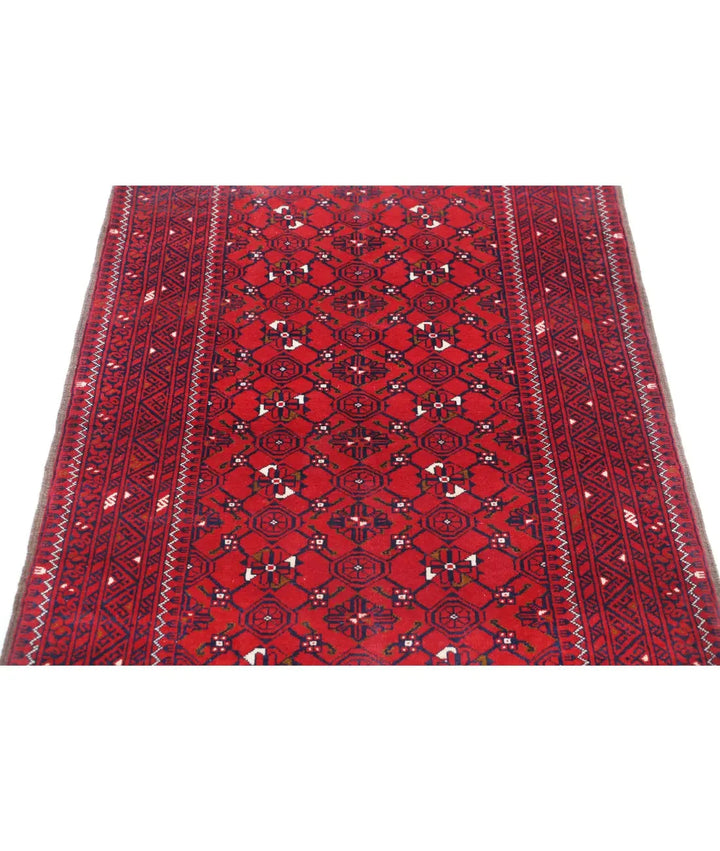 Red Afghan Khamyab Rug 3' 1" x 4' 9" Hand-Knotted | No. AT22835