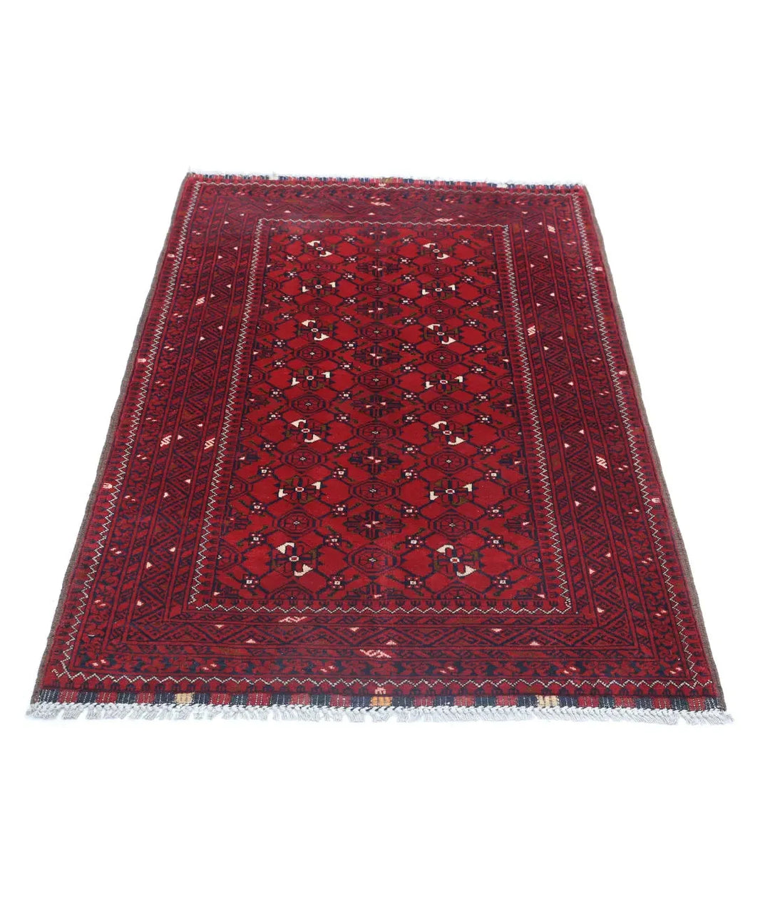 Red Afghan Khamyab Rug 3' 1" x 4' 9" Hand-Knotted | No. AT22835