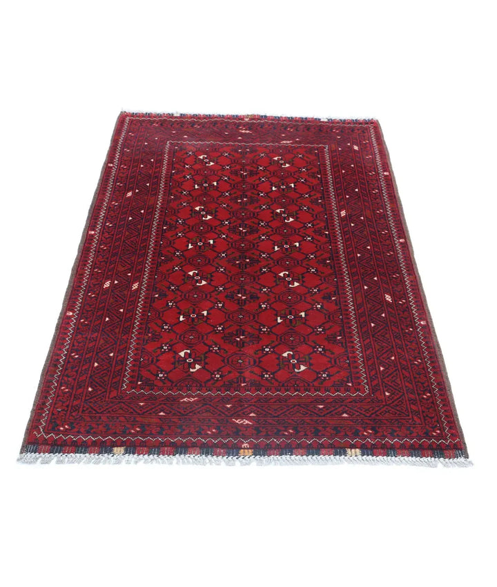 Red Afghan Khamyab Rug 3' 1" x 4' 9" Hand-Knotted | No. AT22835