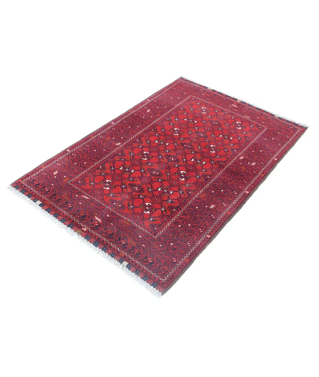 Red Afghan Khamyab Rug 3' 1" x 4' 9" Hand-Knotted | No. AT22835