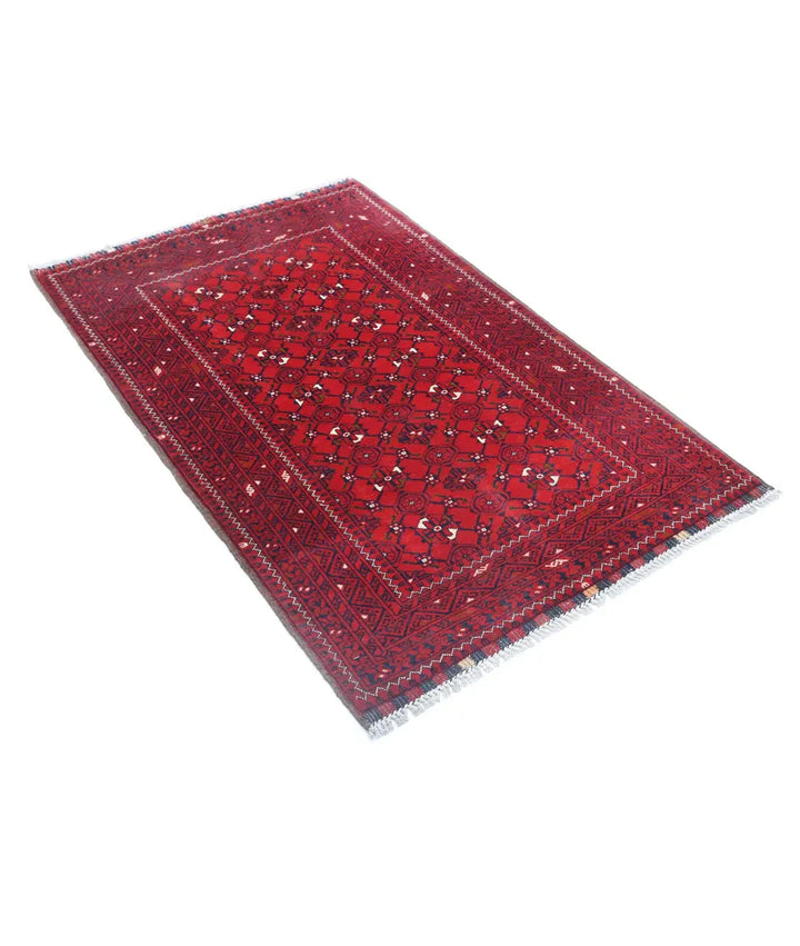 Red Afghan Khamyab Rug 3' 1" x 4' 9" Hand-Knotted | No. AT22835