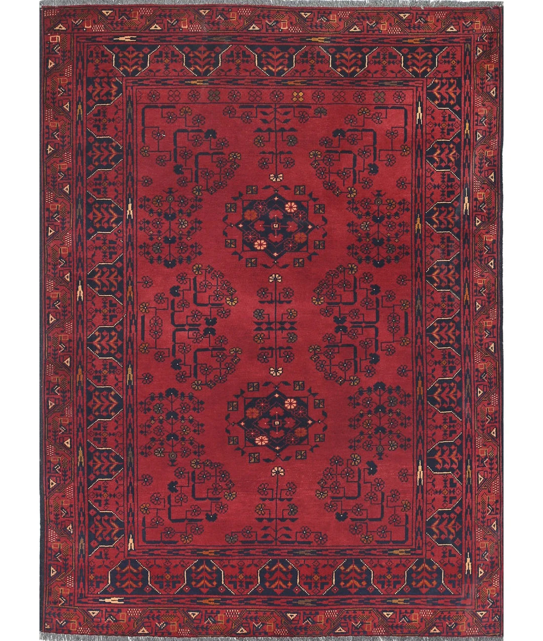 Red Afghan Khamyab Rug 3' 3" x 4' 6" Hand-Knotted | No. AT23078