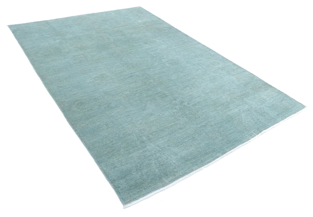 Green Afghan Overdye Rug 6' 0" x 8' 10" Hand-Knotted | No. AT23175
