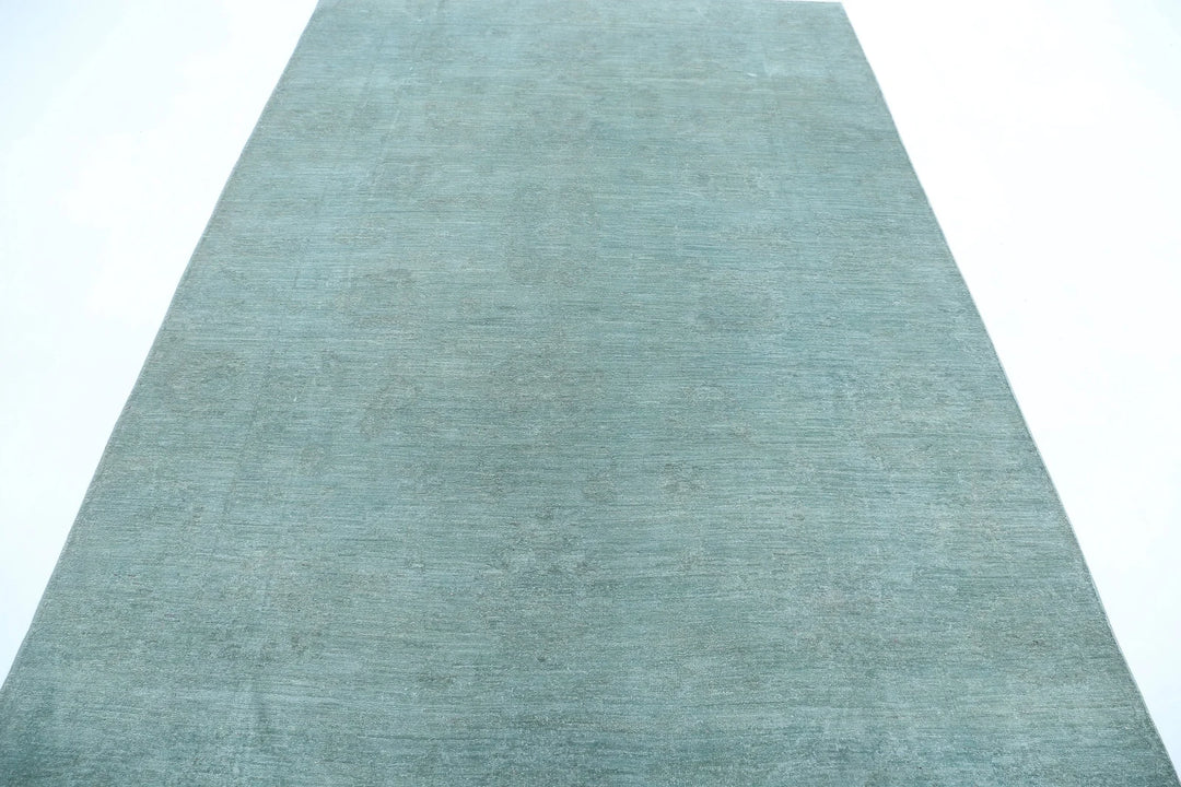 Green Afghan Overdye Rug 6' 0" x 8' 10" Hand-Knotted | No. AT23175