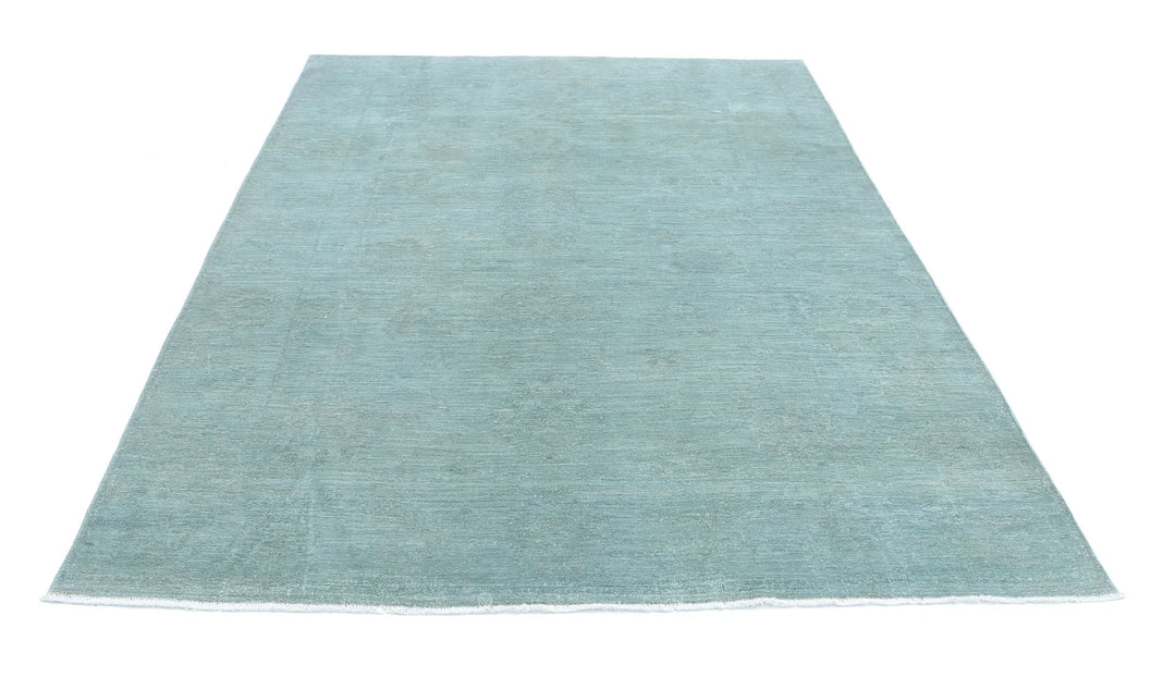 Green Afghan Overdye Rug 6' 0" x 8' 10" Hand-Knotted | No. AT23175