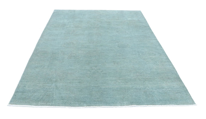 Green Afghan Overdye Rug 6' 0" x 8' 10" Hand-Knotted | No. AT23175