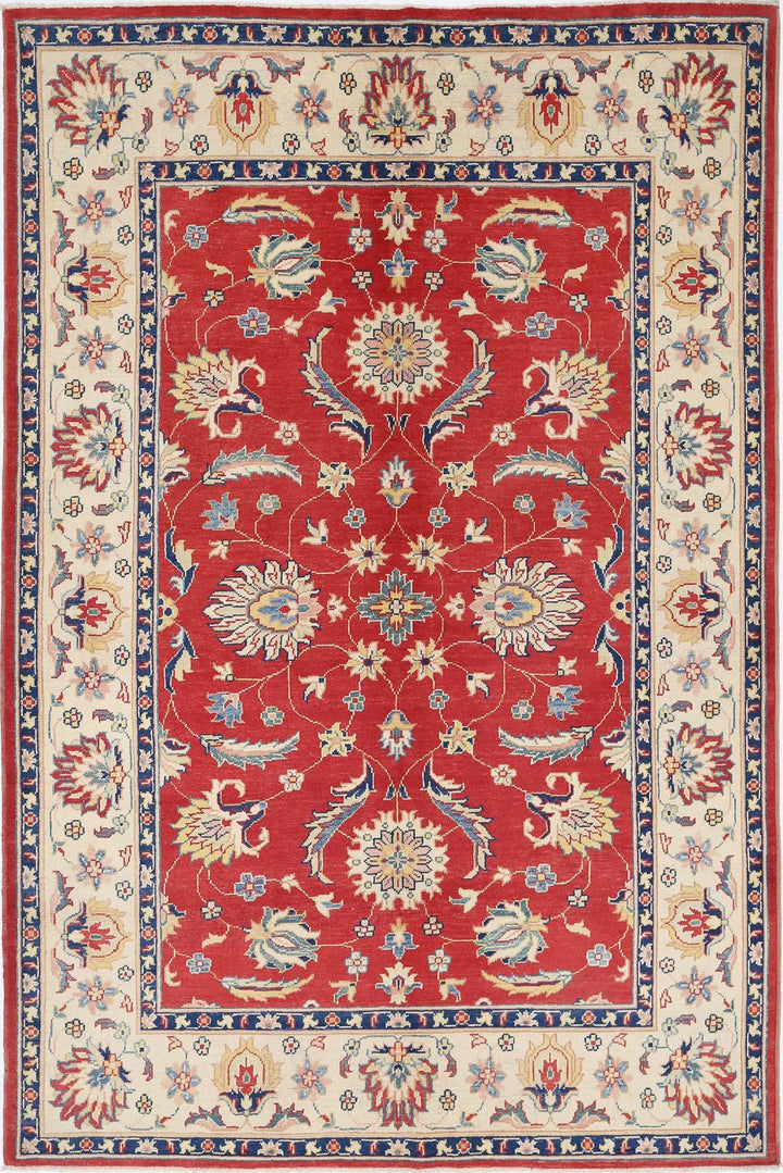 Red Afghan Oriental Rug 6'6" x 10'1" Hand-Knotted