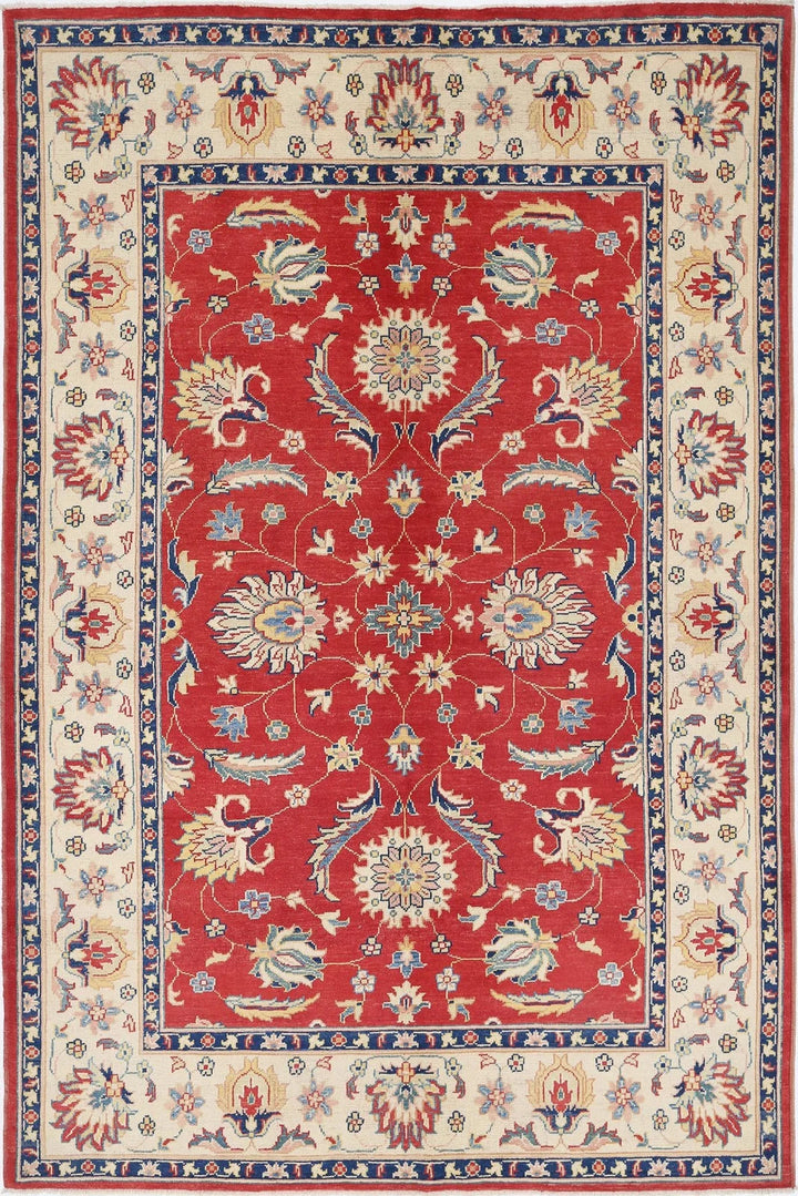 Red Afghan Oriental Rug 6'6" x 10'1" Hand-Knotted | No. AT23445