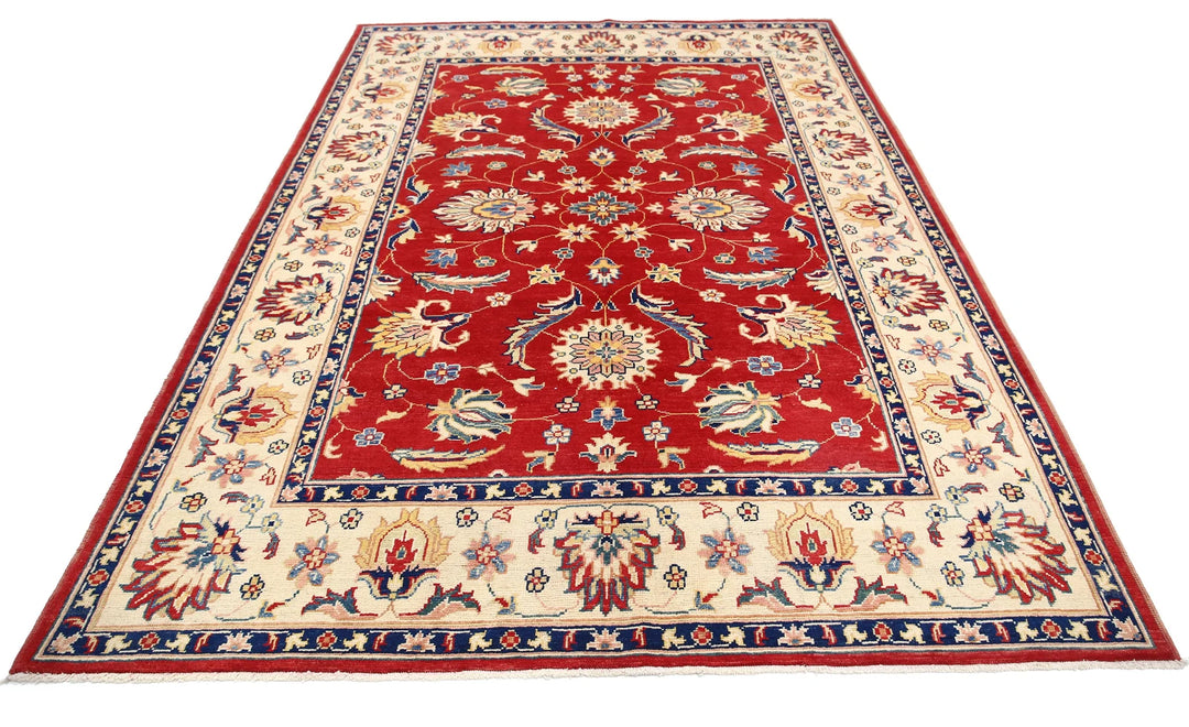 Red Afghan Oriental Rug 6'6" x 10'1" Hand-Knotted view